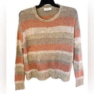 John + Jenn Confetti Stripe Lucien Long Sleeve Speckled Tan Sweater Sz S